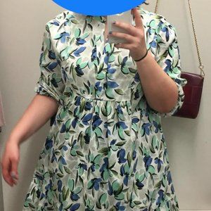 Donna Morgan Blue Green White Floral Print Dress.